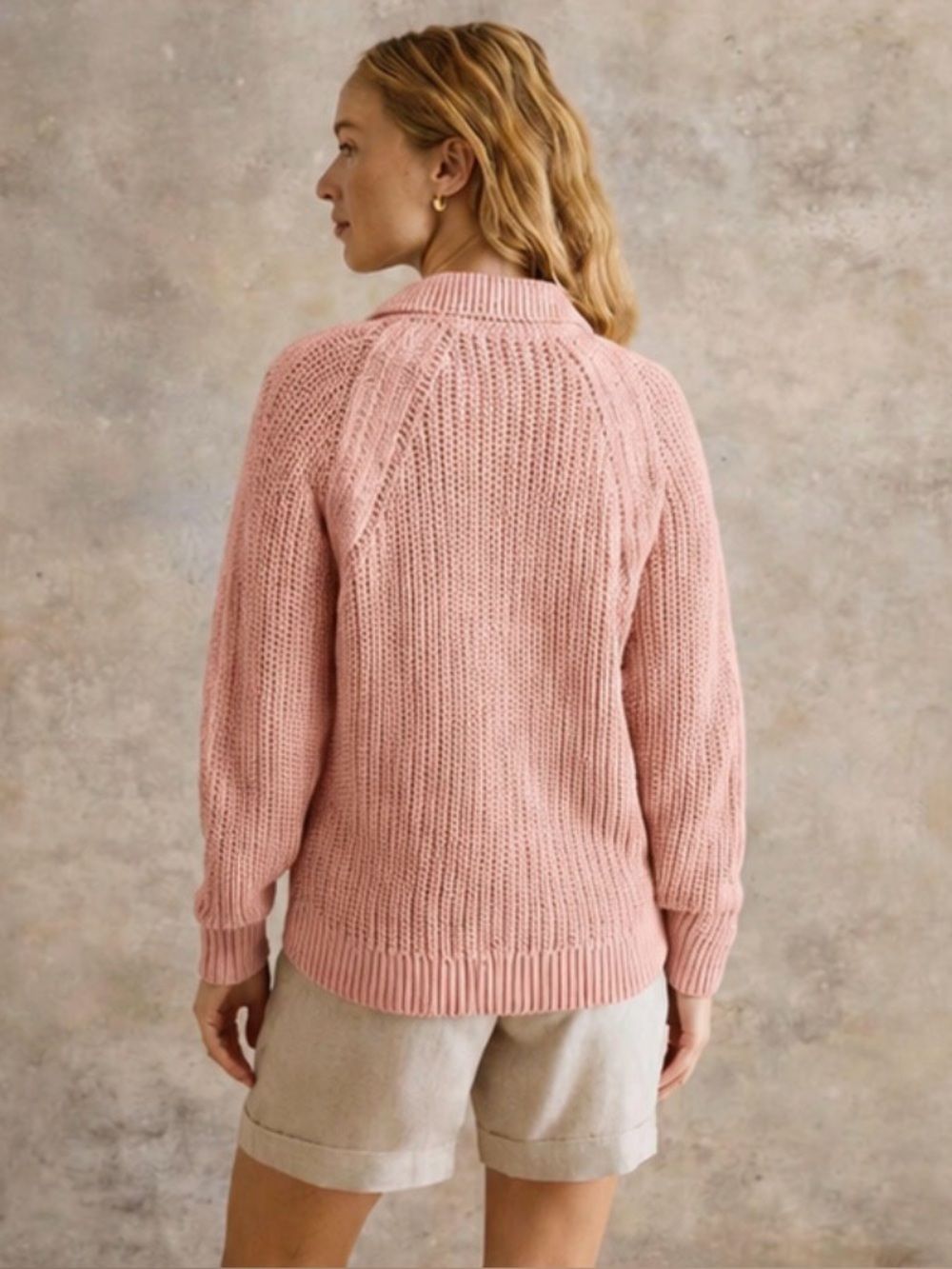 Garnet Hill Maren Linen Organic Cotton Cardigan Fisherman Collared Sweater M - Picture 2 of 9